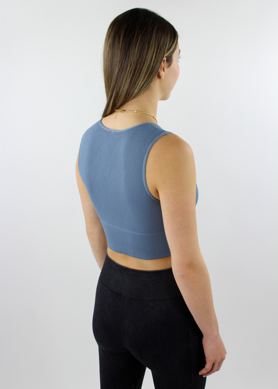 Take The Plunge V-Neck Crop Top ☆ Dusty Blue – Rock N Rags