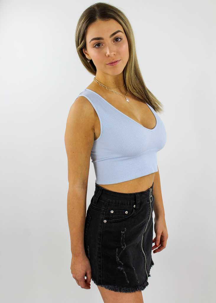 Take The Plunge V-neck Crop Top ★ Heather Blue - Rock N Rags