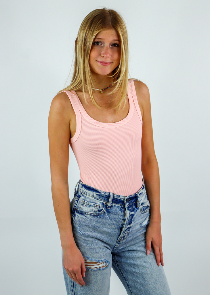 peach ribbed scoop neck seamless stretchy bodysuit