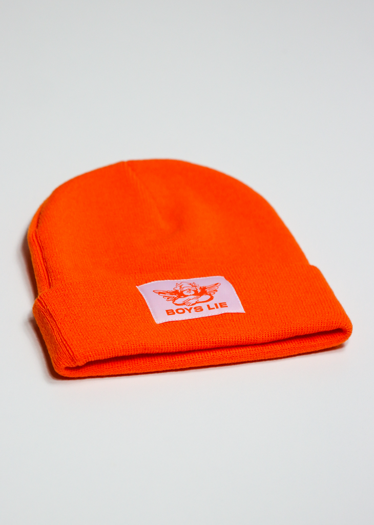 Boys Lie Orange Ribbed Beanie With Angel Graphic Patch On Front V2 Beanie - Rock N Rags