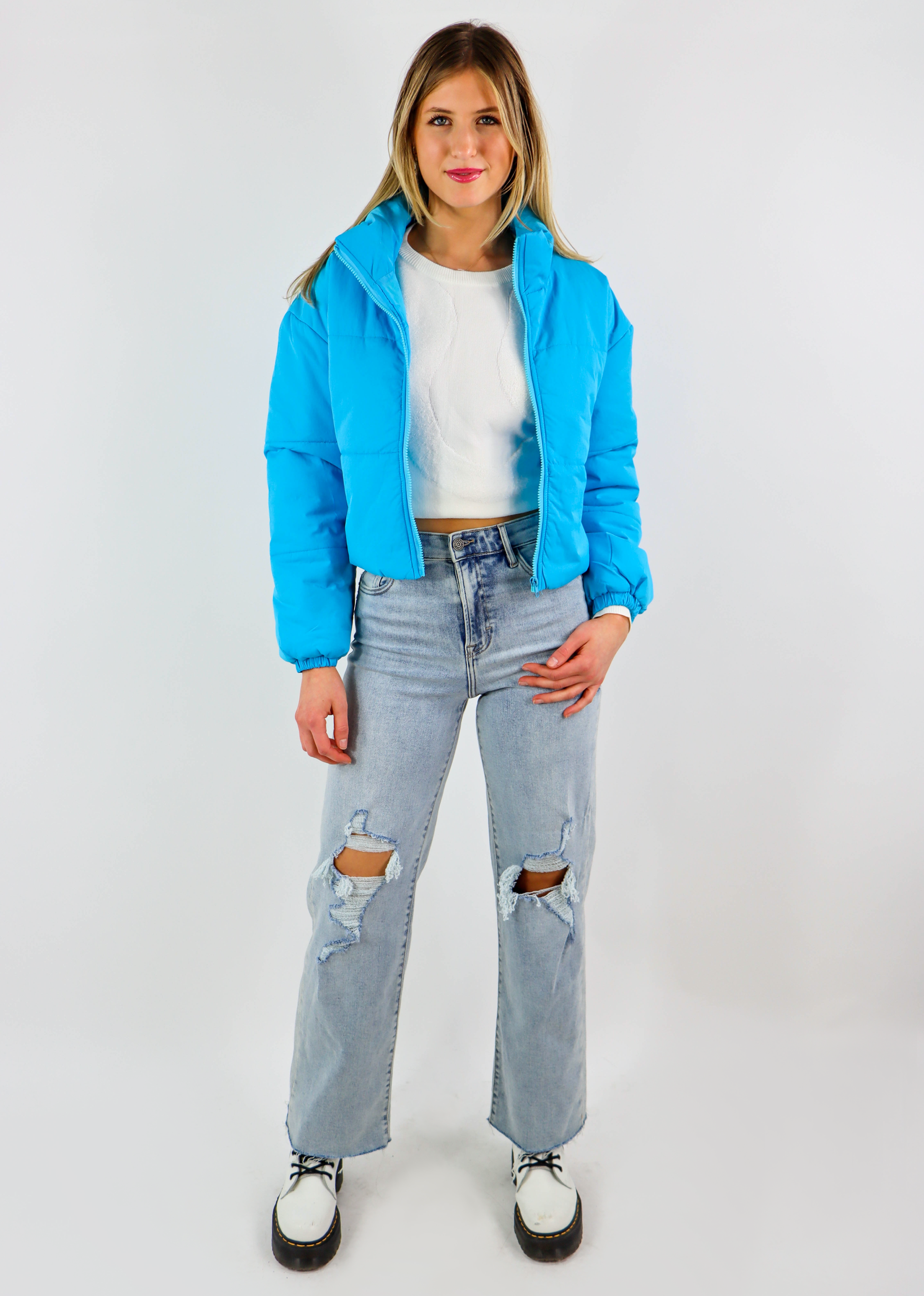 Raindrops Puffer Jacket Neon Blue