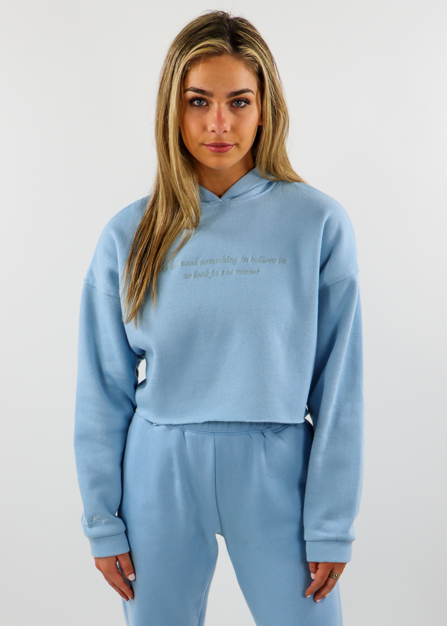 Rock N Rags Signature Cropped Hoodie Sweatshirt Baby Blue