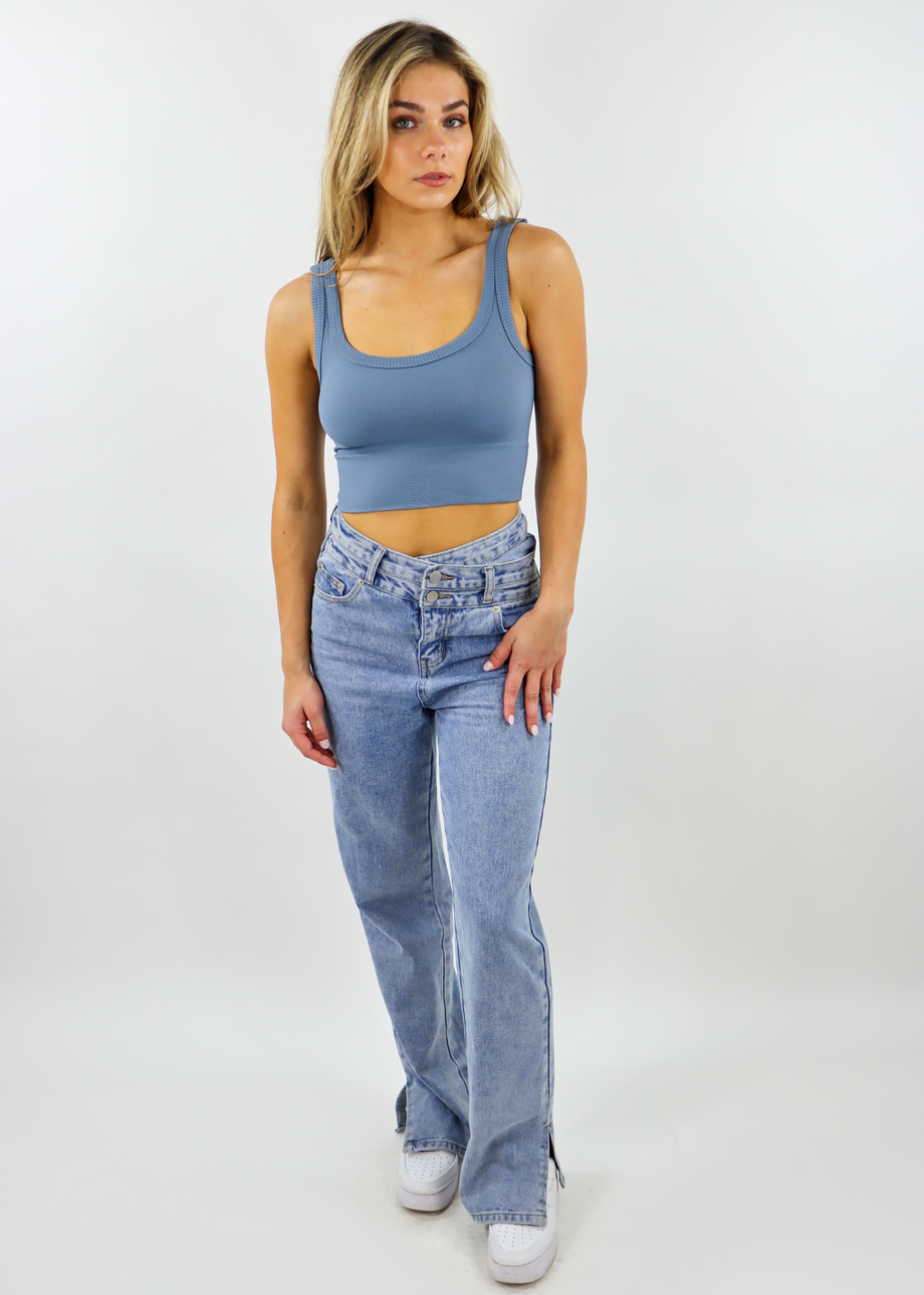 Revive Mesh Cropped Tank Top Wmn Dusty Blue