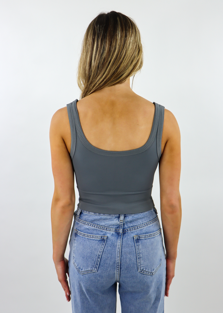 spill the tea grey seamless chevron ribbed scoop neck stretchy crop tank top - Rock N Rags