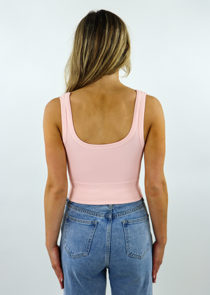 spill the tea light pink seamless chevron ribbed scoop neck stretchy crop tank top - Rock N Rags