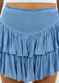 Dusty Blue Cool Blue Blue Grey Light Blue Fully Lined Two Tier Ruffled  Preppy Flowy Skirt with Smocked Waistband Stretchy and Built in Shorts Underneath - Rock N Rags