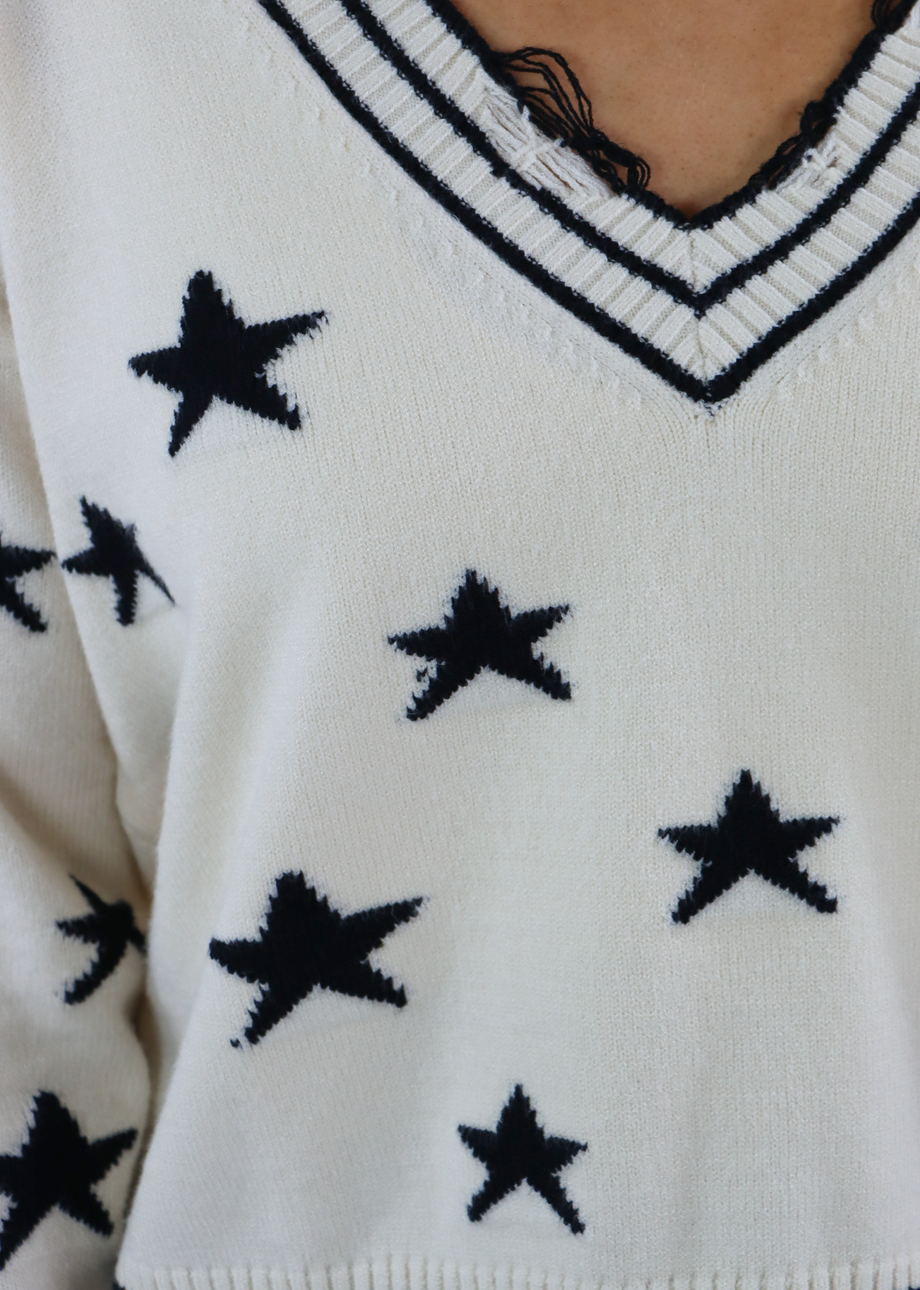The Sweet Life Sweater Cream With Black Stars Rock N Rags