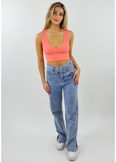 Take The Plunge V-Neck Crop Top ★ Coral – Rock N Rags
