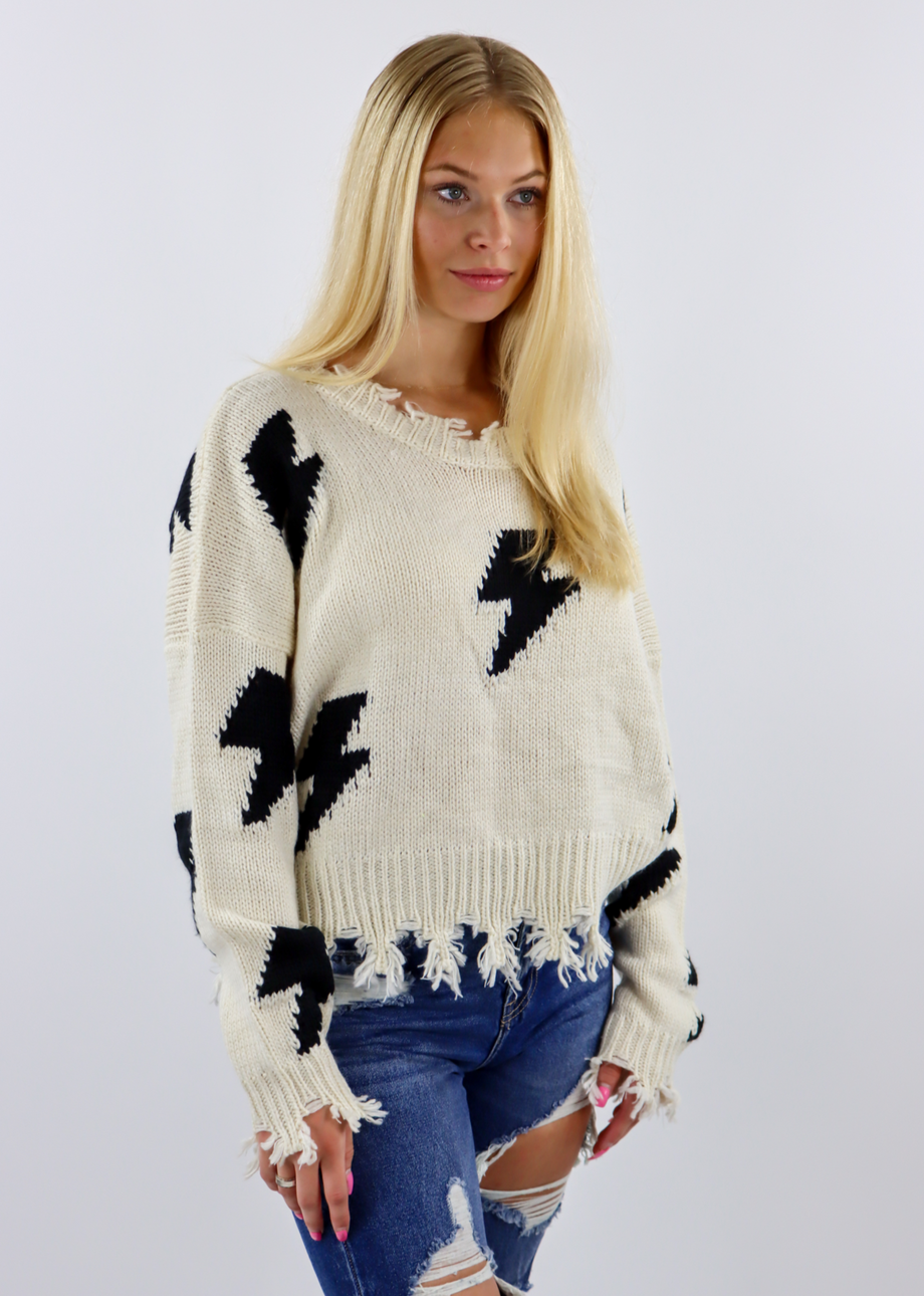 Thunderstruck Sweater Cream Rock N Rags