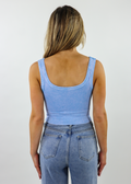 spill the tea vintage sky blue seamless chevron ribbed scoop neck stretchy crop tank top - Rock N Rags