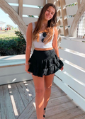 Black Fully Lined Two Tier Ruffled  Preppy Flowy Skirt with Smocked Waistband Stretchy and Built in Shorts Underneath - Rock N Rags