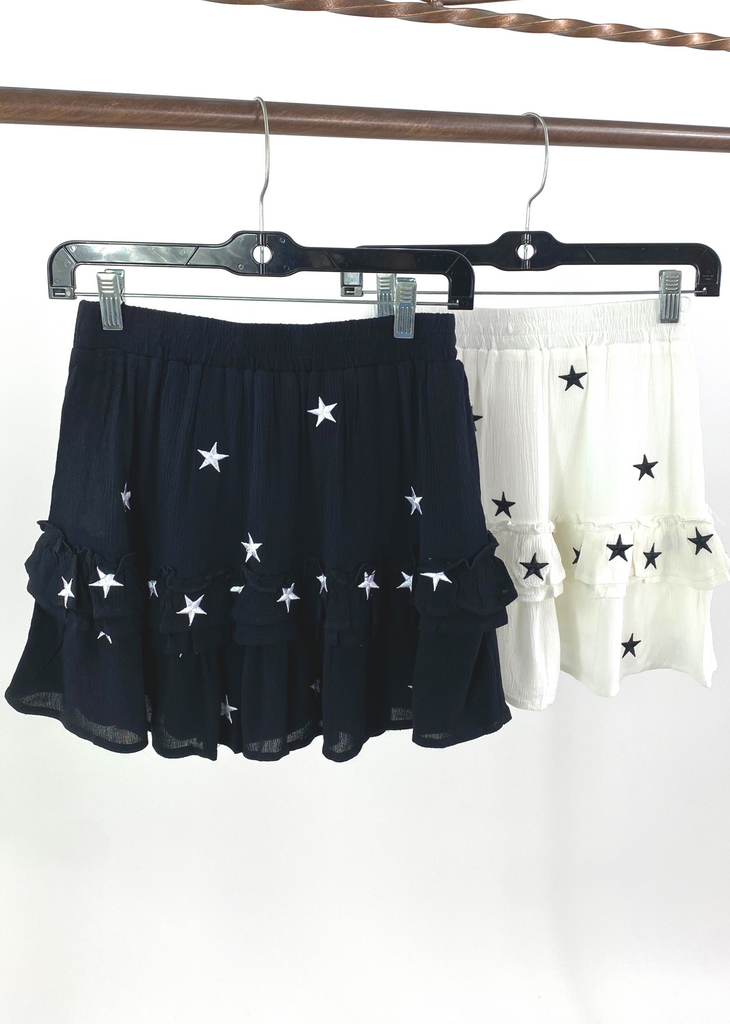 black and white star skirt bundles tiered ruffles high waisted fit