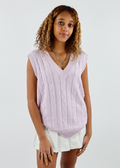 lavender, cableknit, vneck, oversized, sweater, vest, cute, fun, girly, top- Rock N Rags