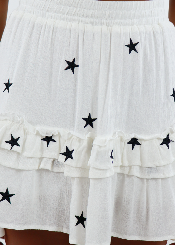 Dancing In The Moonlight Skirt ★ White With Black Stars