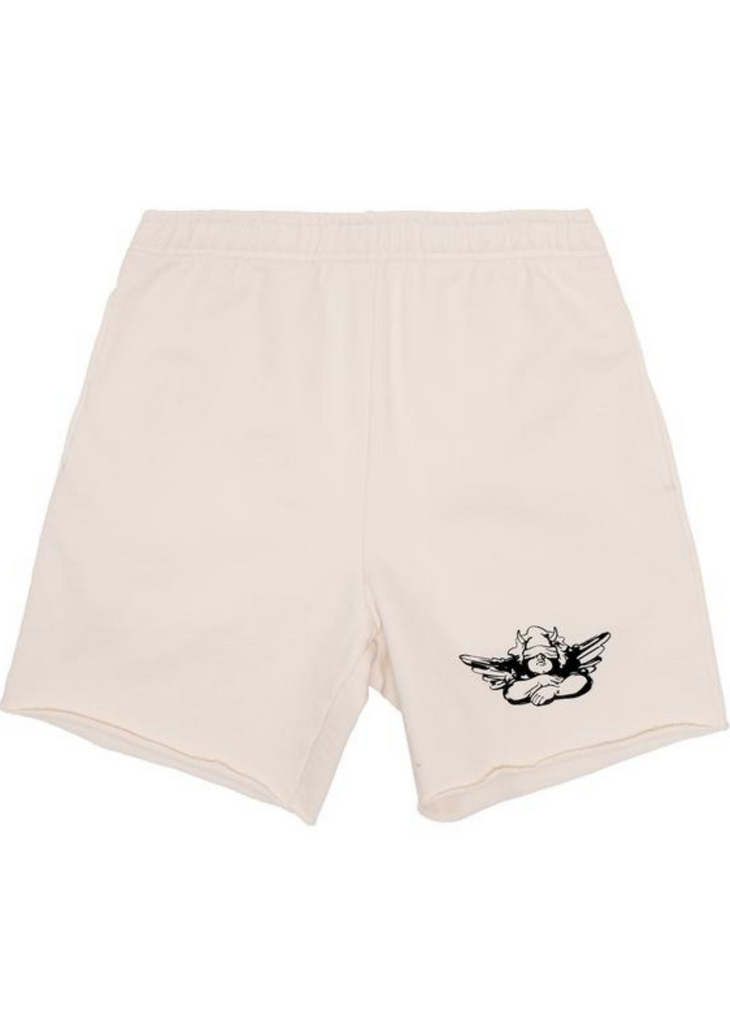 boys lie beige a sight for sore eyes sweat shorts angel graphic on left short leg - Rock N Rags