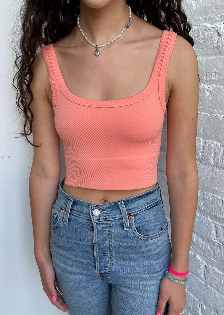 spill the tea coral seamless chevron ribbed scoop neck stretchy crop tank top