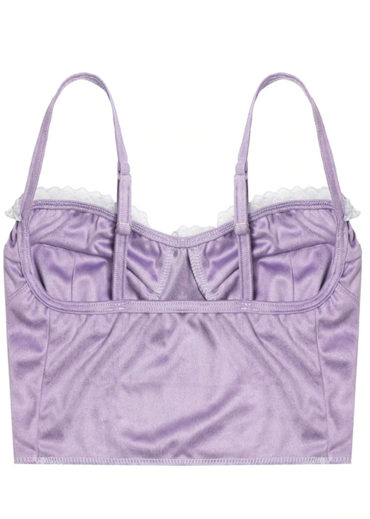 boys lie lavender bustier top poly suede lace lining cupped crop top adjustable straps