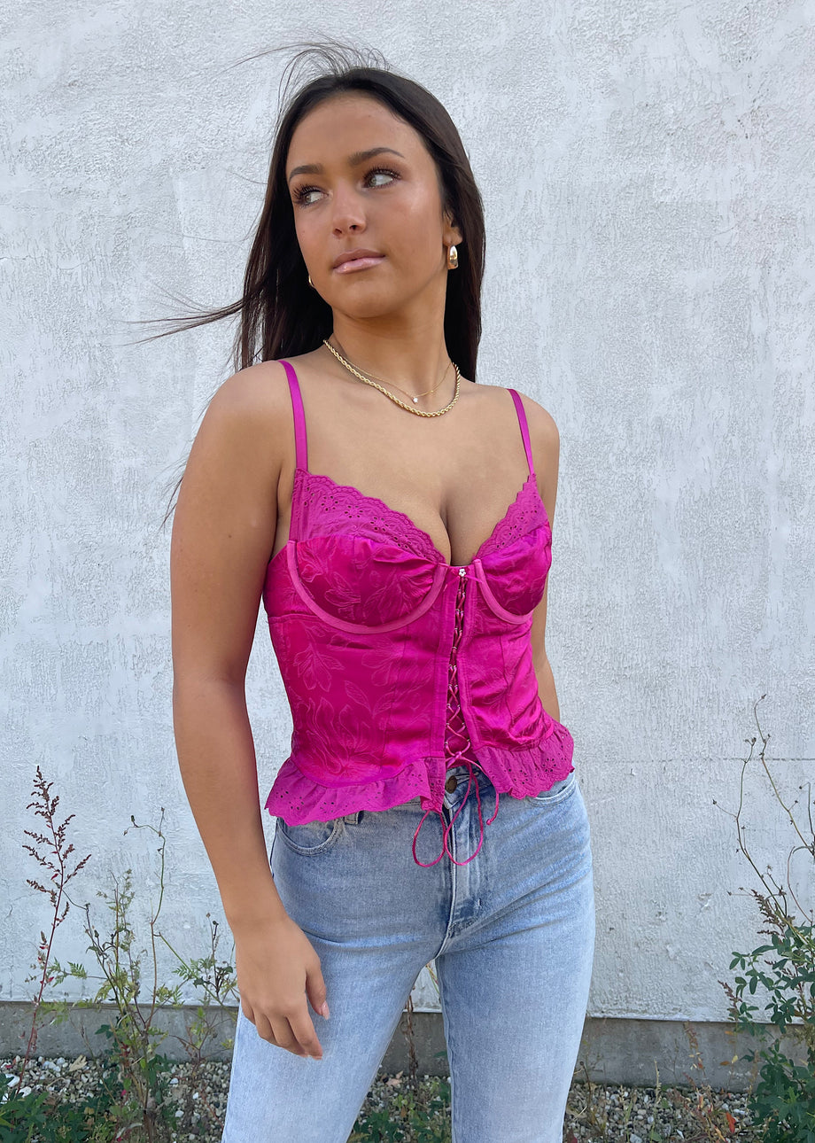 Hot Pink Corset Denim Top